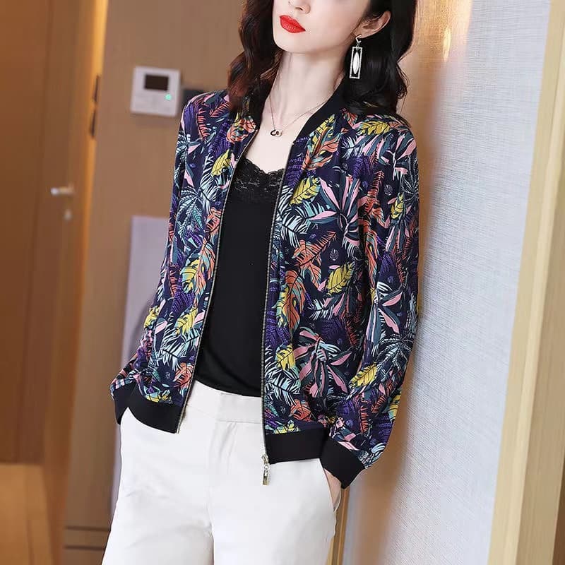2024 Spring/Summer New Fashionable Slimming Printed Lightweight Plus Size Casual Youthful Baseball Jacket Top