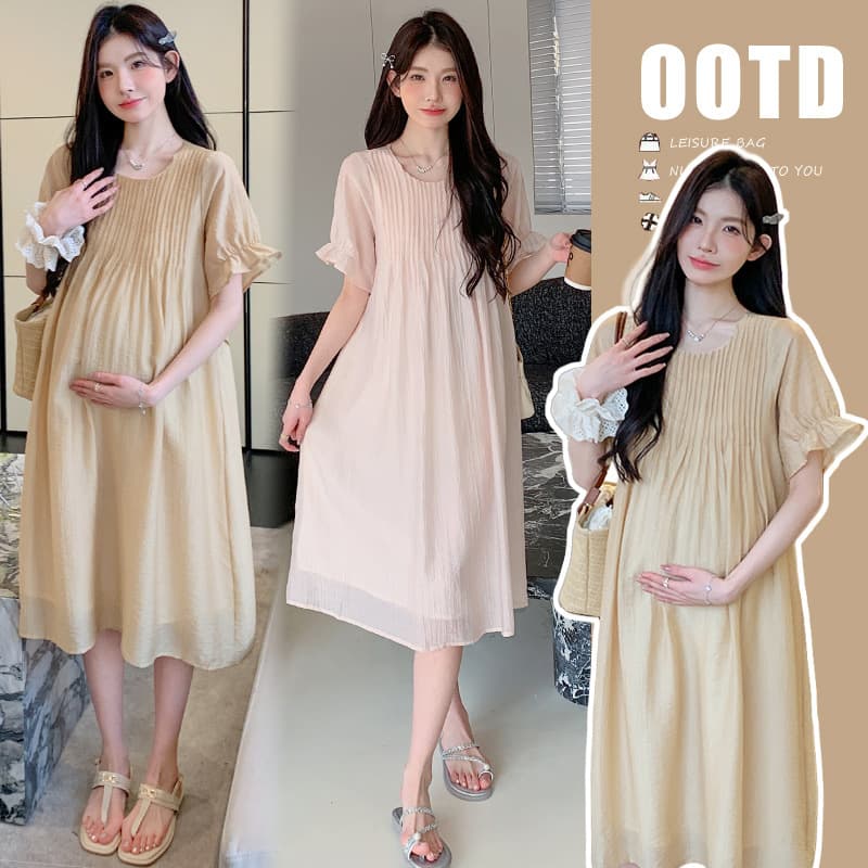 Maternity Dress 2025 Summer New Light Luxury Maternity Dress Summer Fashionable Tencel Sweet A-Line Maternity Dress