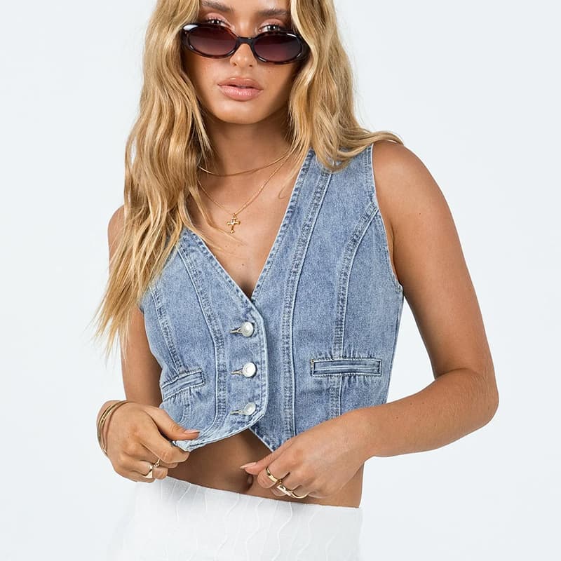 2023 New Women's Denim Vest for Cross-Border Trade, European and American Style V-Neck Denim Babe Vest Top for Women