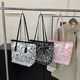 Graffiti Canvas Bag for Women 2026 New Casual Single Shoulder Bag Versatile Large Capacity Student School Commuter Tote Bag