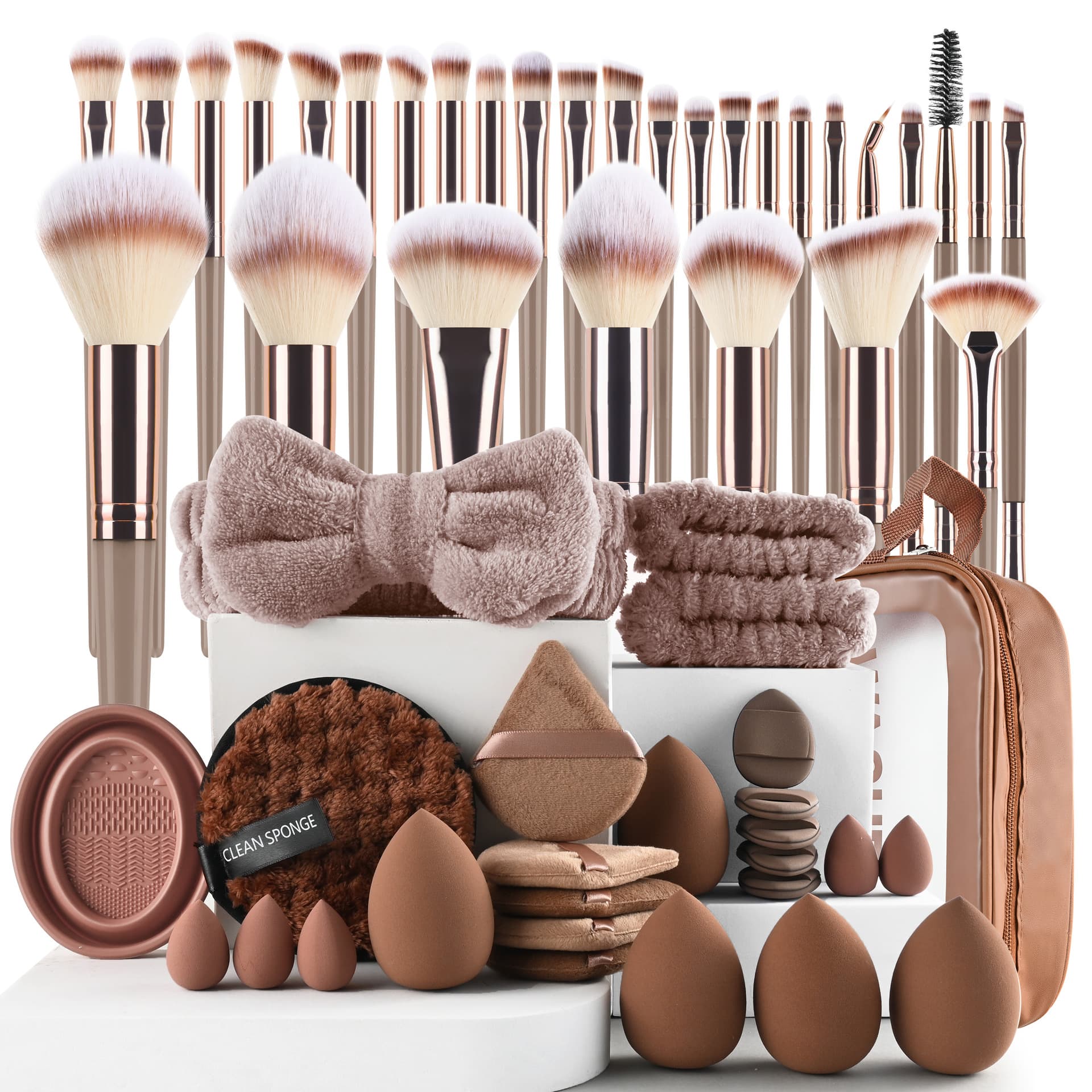 Cross-border Hot Selling Puff Set 40pc Makeup Tool Brush Large Set Face Wash Cosmetic Puff Full Set 46 Brushes