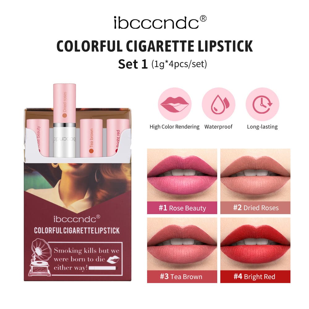 ibcccndc Lipstick Cigarette Style Velvet Matte Non-Stick Cup Easy Color Cigarette Box Lipstick Four-Pack Wholesale