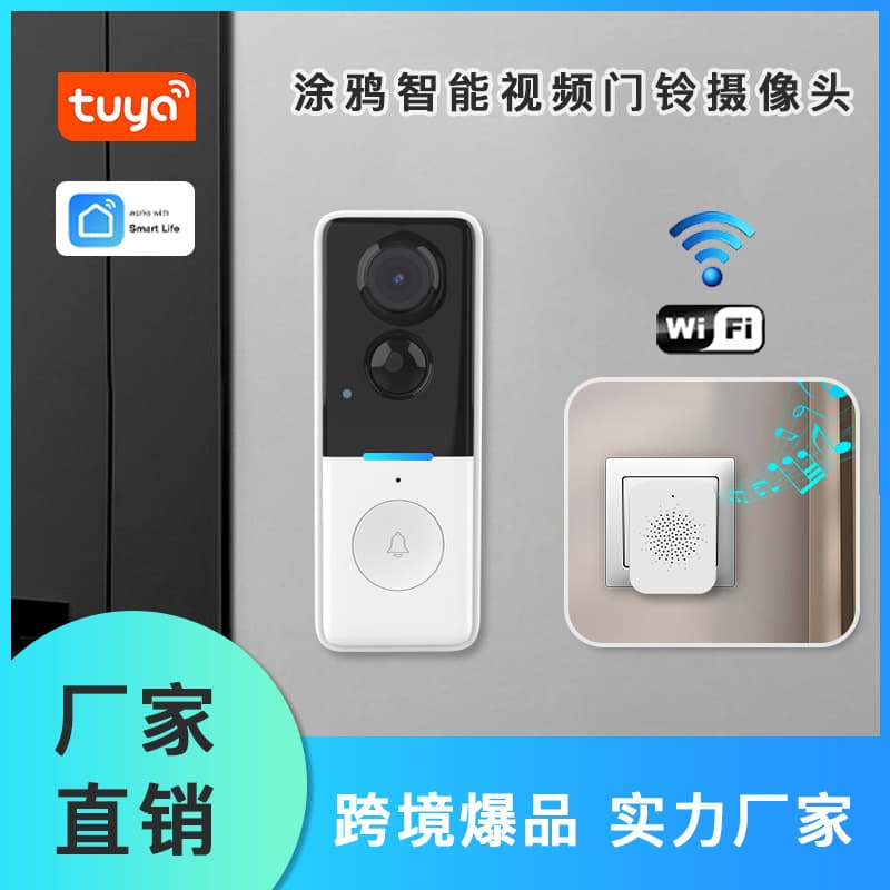Graffiti WiFi Video Doorbell, 100W Pixel, Supports PIR Human Detection, Remote Wake-up from Mobile Phone, and Real-time Intercom