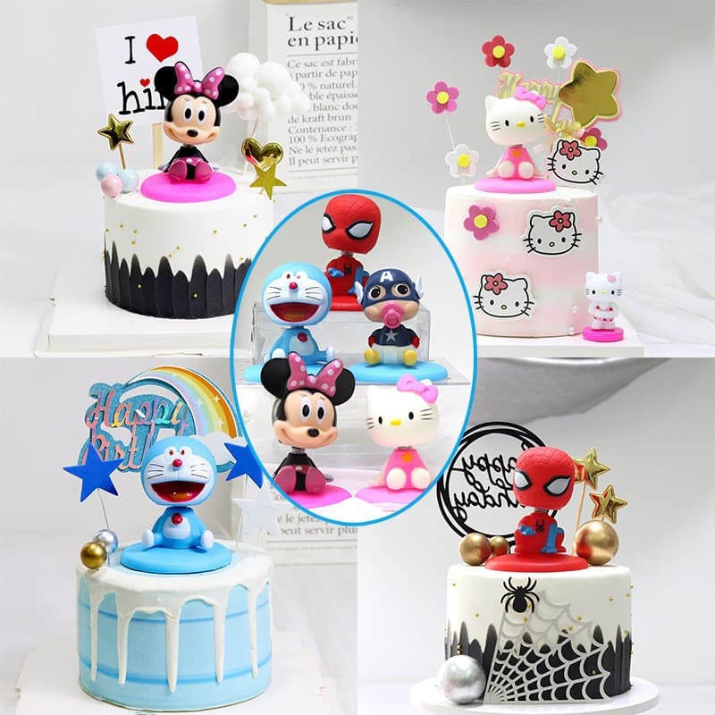 Bobblehead Mickey Doll Cake Decoration Ornaments KT Jingle Bell Cat Cute Baby Children's Birthday Baking Accessories