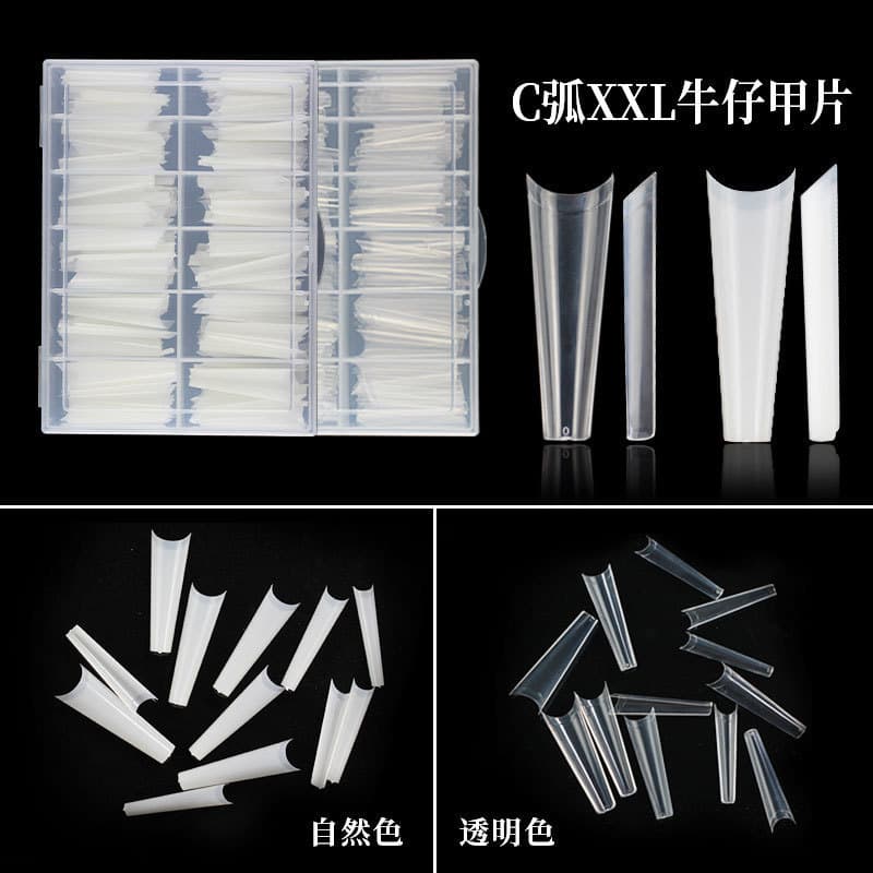 Cross-border 240-piece boxed traceless transparent natural nail tips French false nails C-curve XXL half-cover denim nail tips