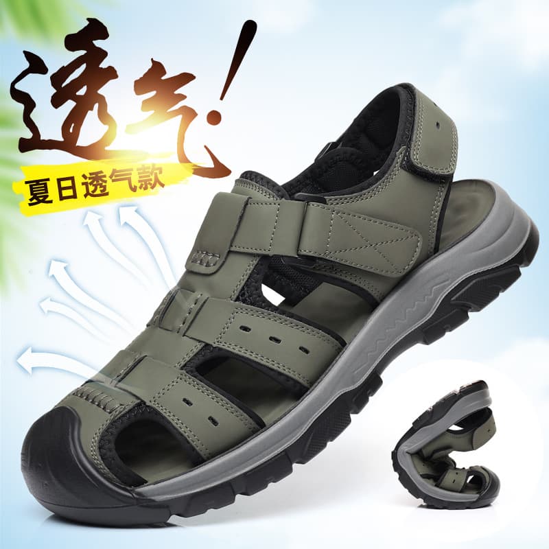 New Summer Cross-border Men's Closed-toe Leather Sandals Outdoor Sports Anti-kick Rubber Sole Casual River Trekking Beach Sandals