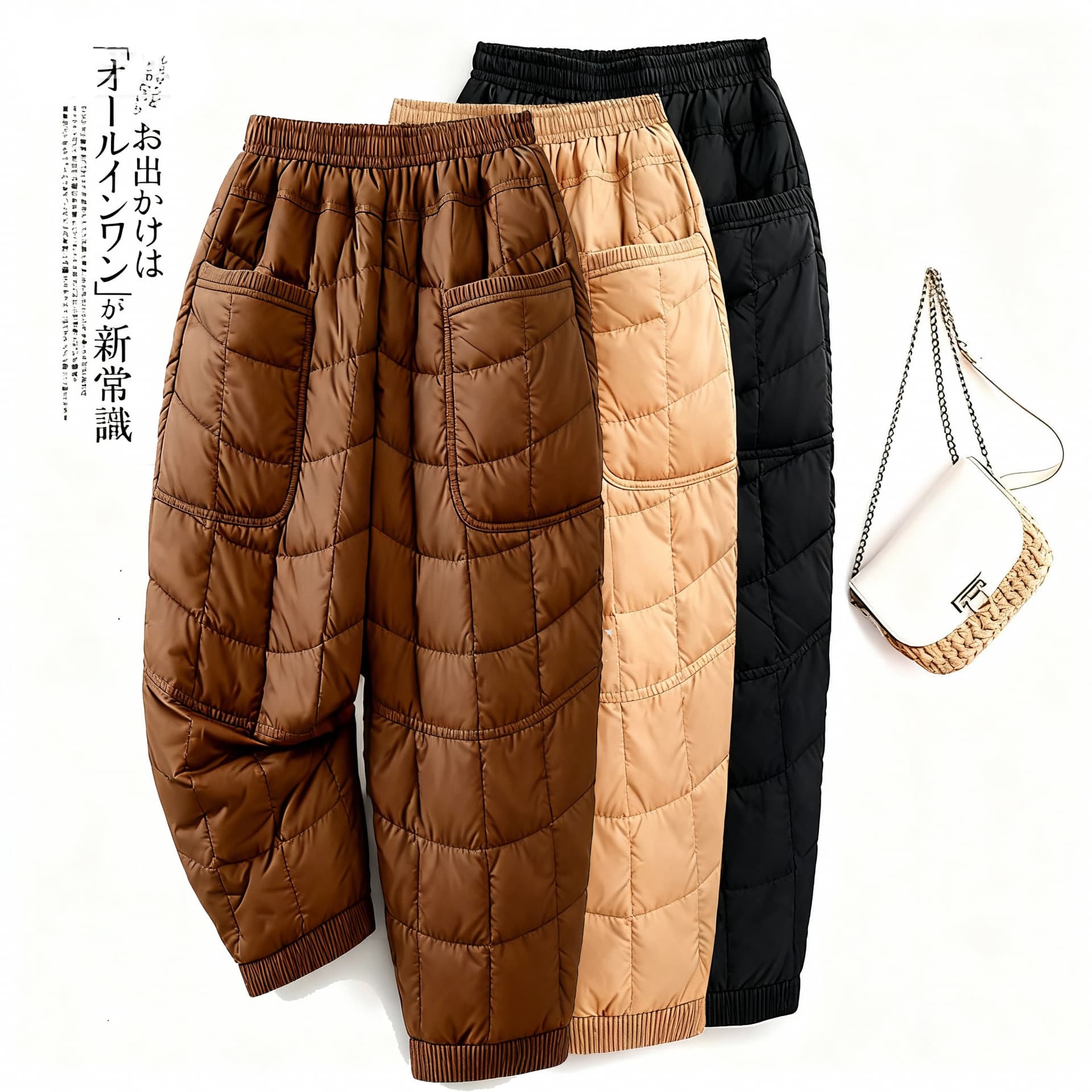 Fashion Stylish Ribbed Patchwork Down Cotton Pants Women Outerwear Winter Commuting Simple Harem Pants Slimming Casual Trousers