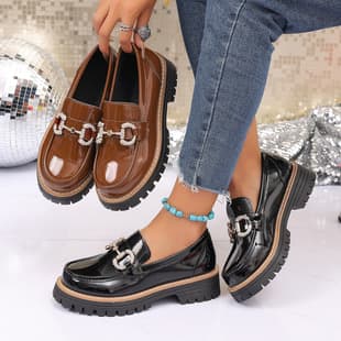 Plus size thick sole patent leather loafers women 2026 autumn new Korean style chunky heel round toe single shoes casual fashion leather shoes