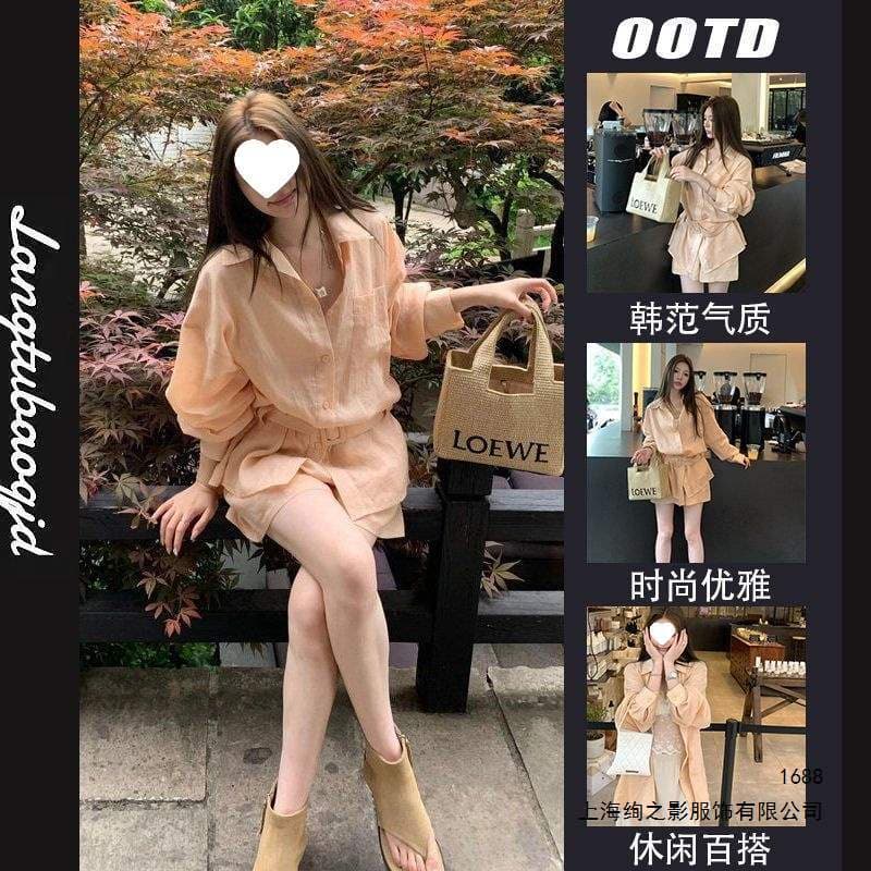 Retro style lady shirt shorts suit 2026 summer thin top fashionable two-piece set for women