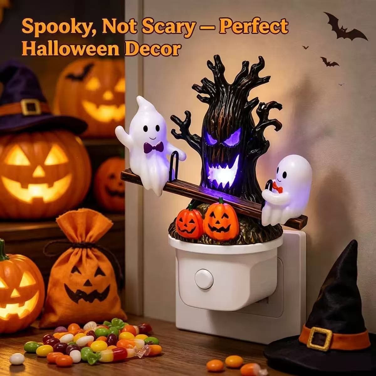 Cross-border creative new product resin decorative night light bedroom swing ghost small Halloween ornaments ready for delivery in seconds