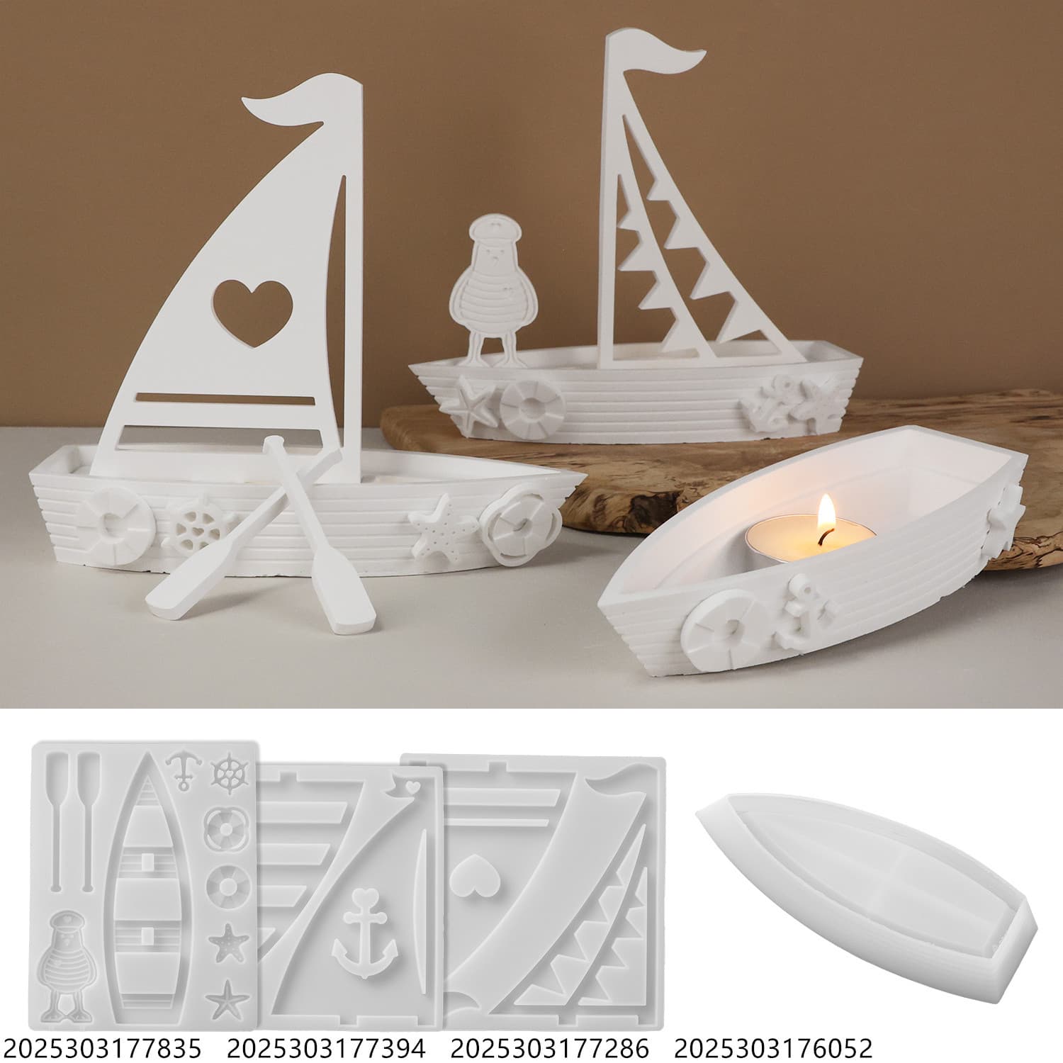 diy gypsum cement boat hollow light boat sailing oar candle cup shadow lamp storage bowl mirror silicone mold