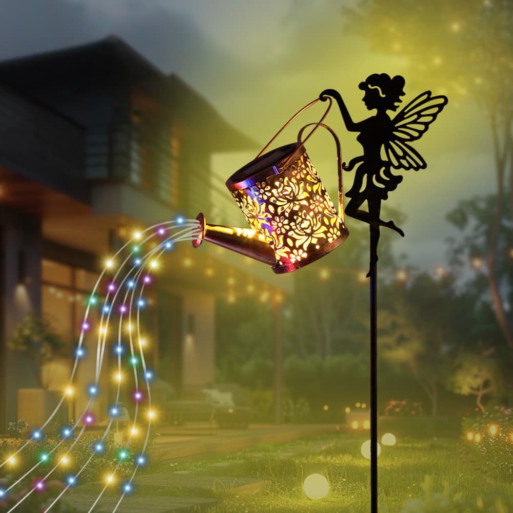 Solar Flower Fairy Lawn Lamp Iron Hollow Projection Lamp Solar Outdoor Waterproof Garden Fairy Kettle Lamp