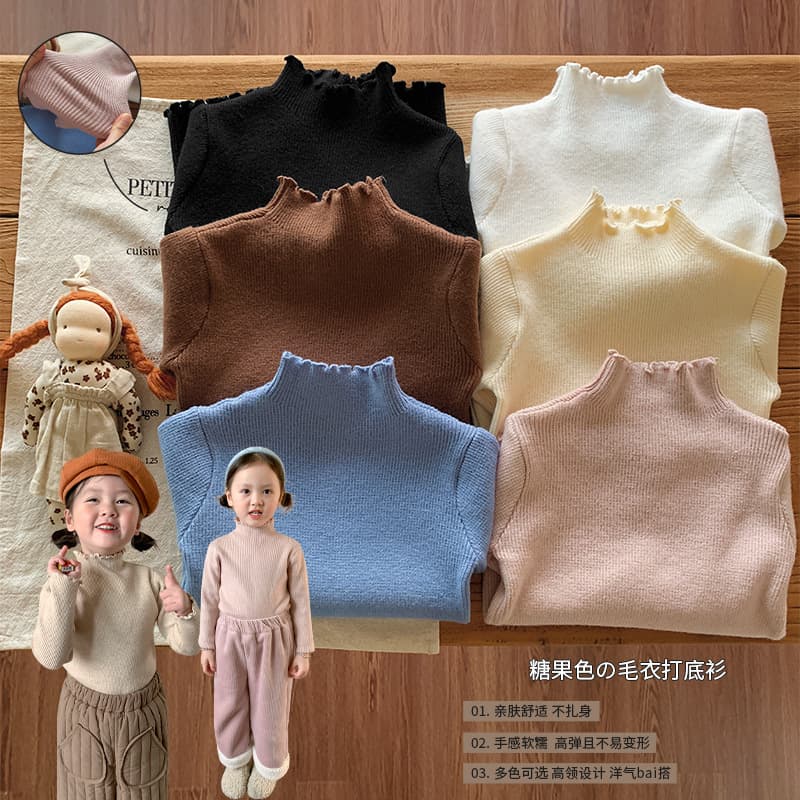 Weimu Children's Sweater Undershirt Autumn Winter New Style Boys Girls Half Turtleneck Knit Top Baby Clothes
