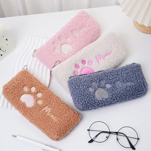 Cross-border Teddy Velvet Cat Paw Pencil Case Student Large Capacity Stationery Bag Pencil Pouch Cute Japanese Style Pencil Box
