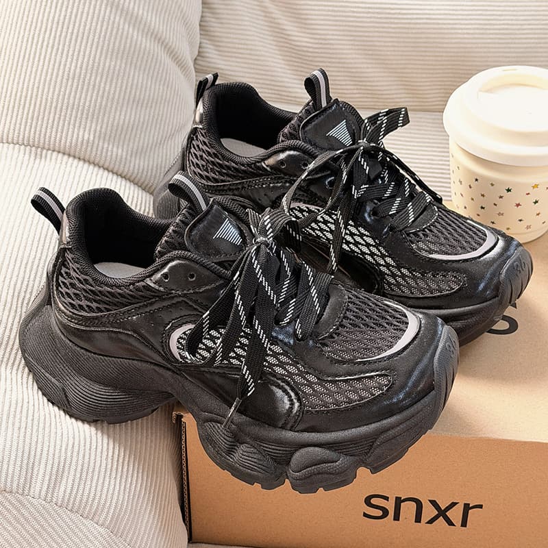 Summer Mesh Dad Shoes for Women 2026 New Style Thin Breathable Mesh Sneakers Thick Sole Heightening Sports Shoes Casual White Shoes