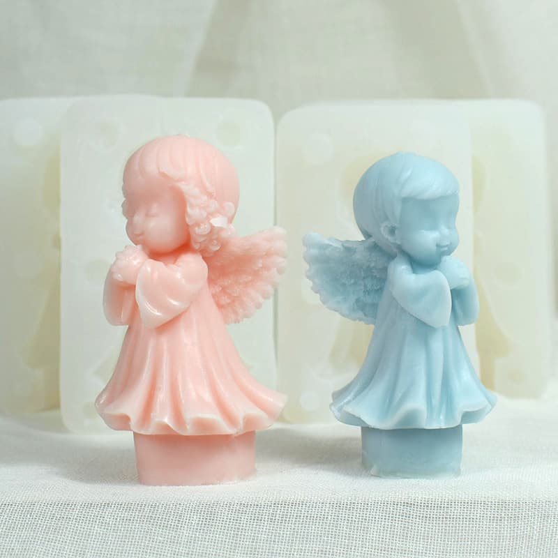 3D Praying Angel Girl Boy Mold Scented Candle Plaster Resin DIY Cake Decoration Silicone Mold