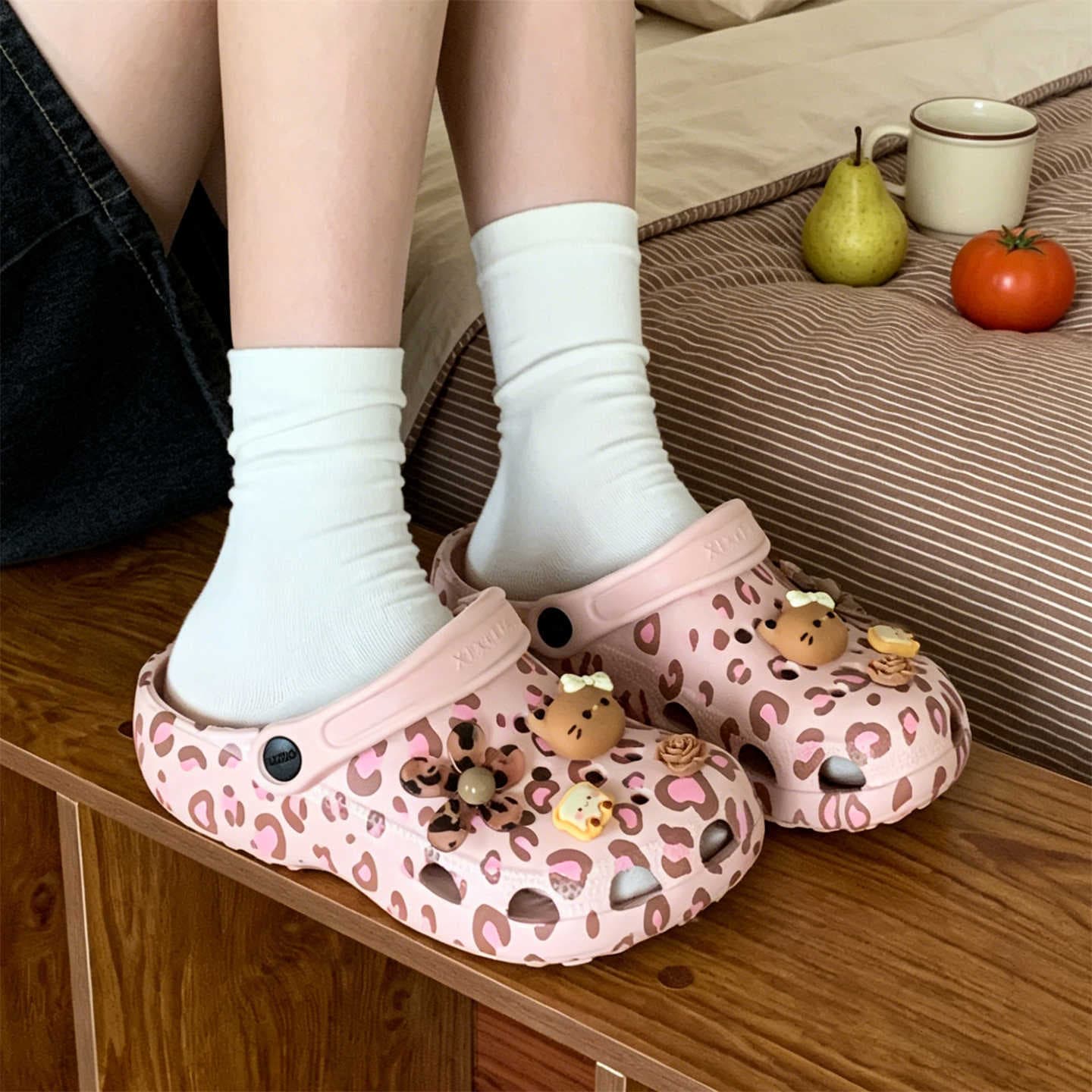 Women's Summer Soft Arch Support Slide Sandals, Cartoon Cat, Leopard Print, Floral, Student Clog Sandals with Holes