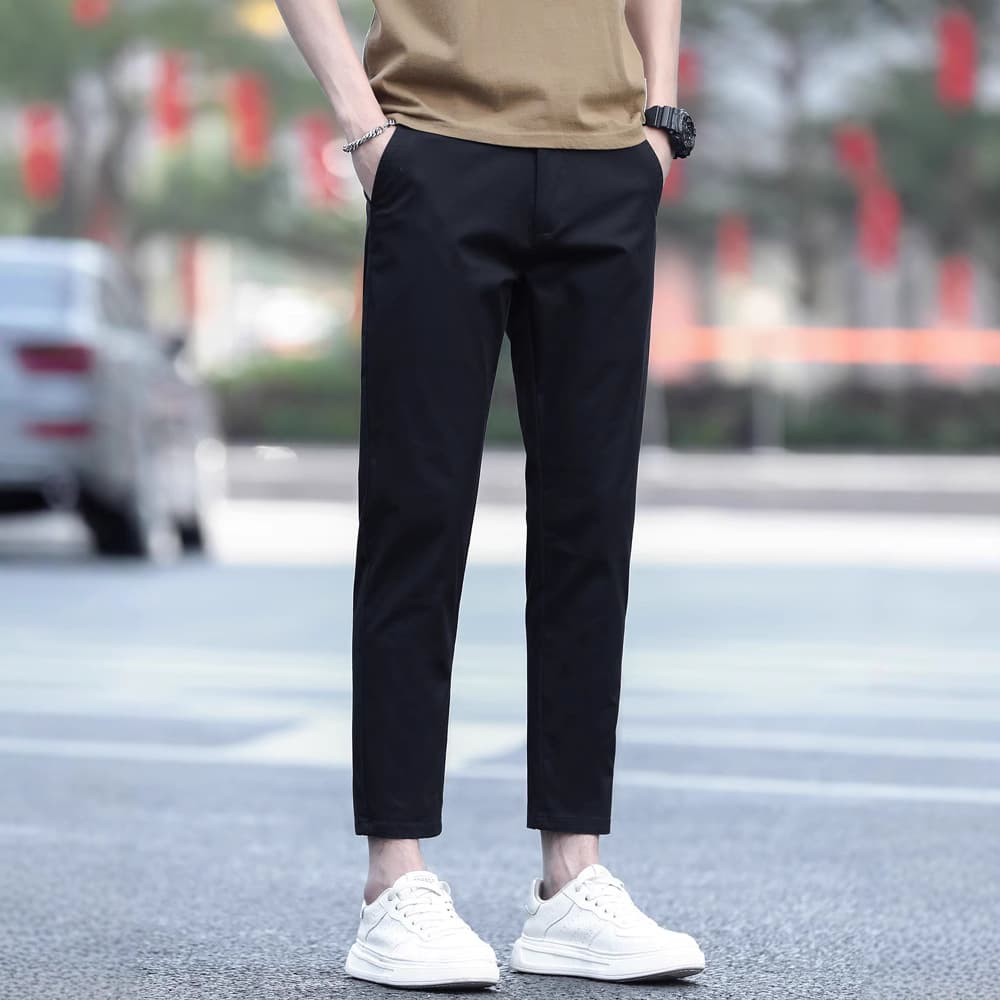 Trendy Cropped Pants for Men in Off-White, Summer Stretch Comfort Versatile Casual Trousers, Slim Straight Leg 2025 New Arrival