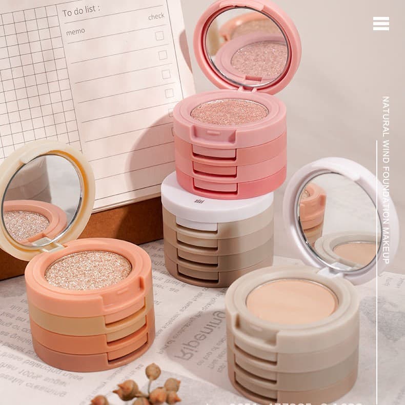 XIXI Deep Mist Mallow All-in-One Powder Palette, Vitality Coloring, Wave Fantasy, Ultra-Portable for Commuting