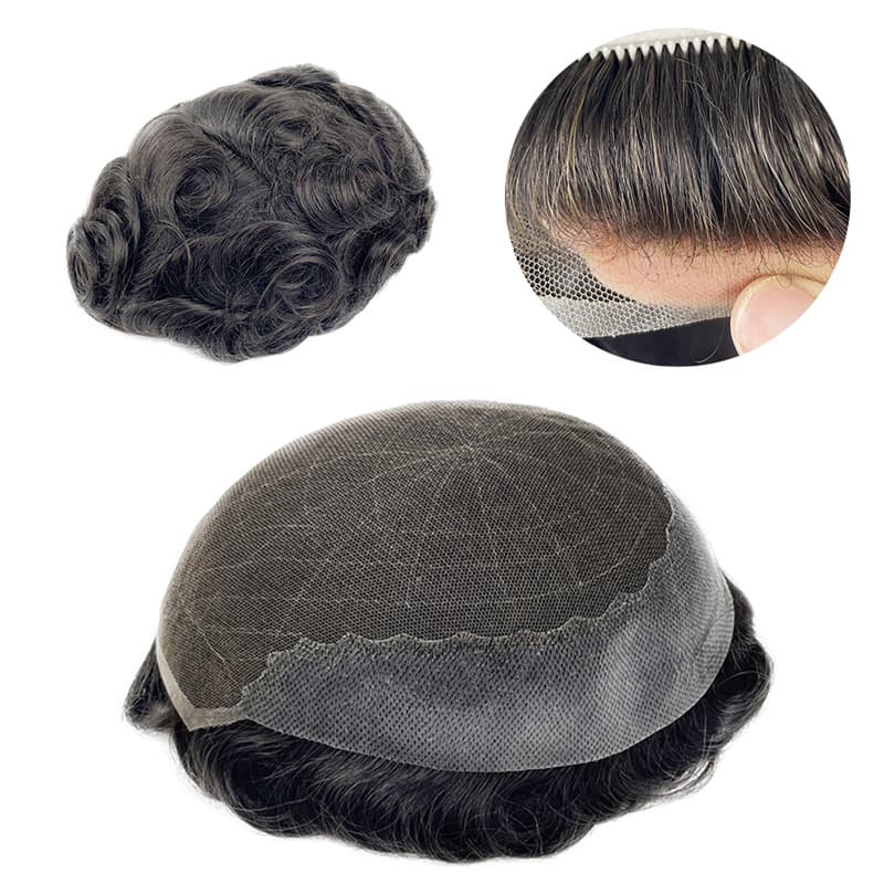 European and American men's wigs fully handwoven Swiss mesh PU edge real hair patch Q6 Toupee For Men