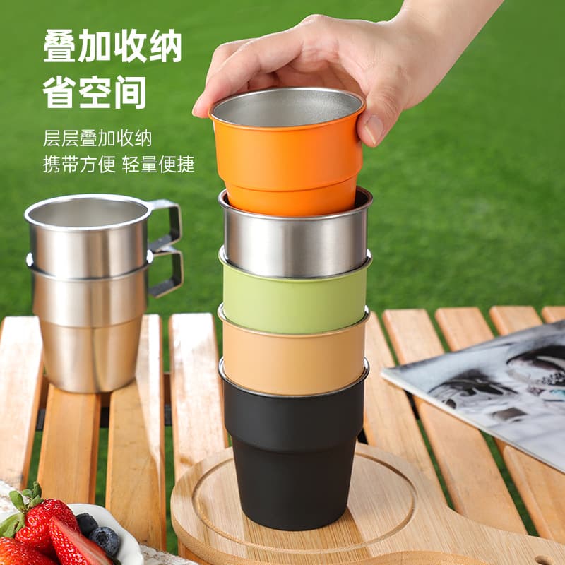 304 Stainless Steel Beer Cup Outdoor Camping Cup Single-Layer Stepped Cup for Milk Tea, Coffee, Portable Travel Cup