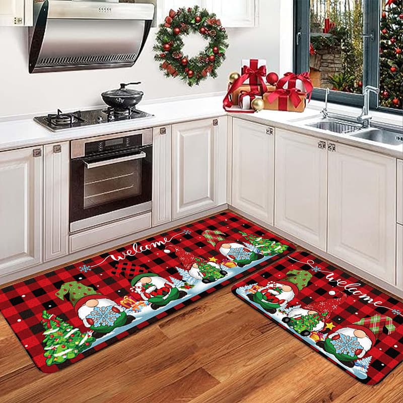 Christmas Kitchen Mat Set Festive Decorative Doormat Indoor Foot Pad Seasonal Holiday Home Decor Rug