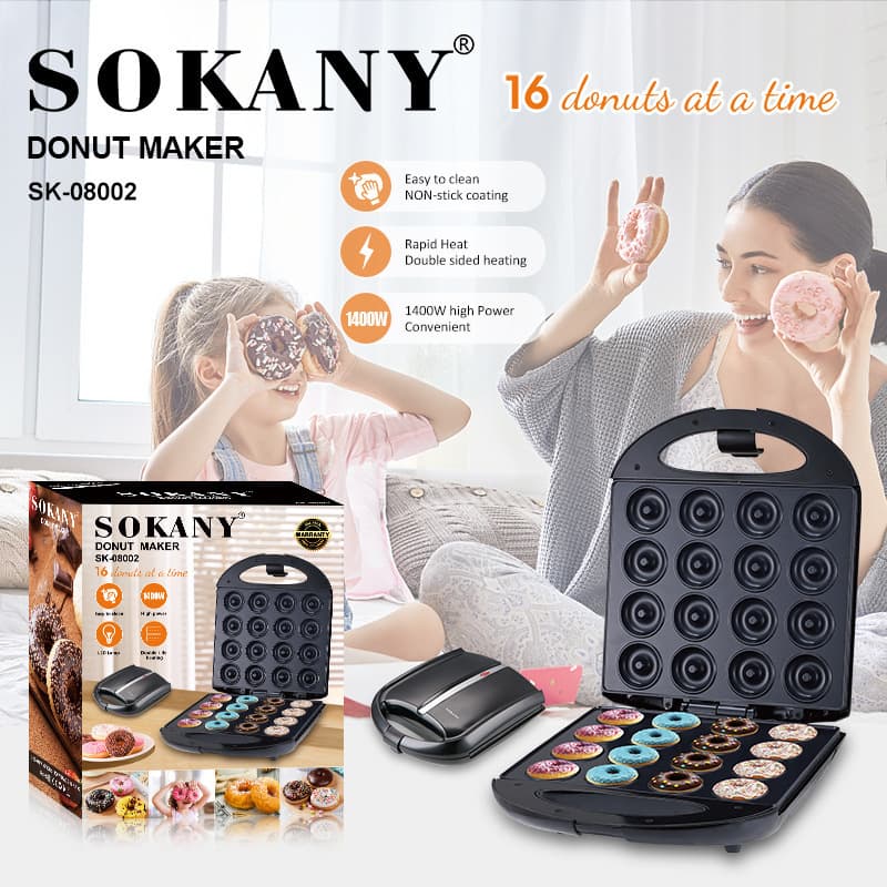 Donut Maker Cake Machine Dessert Baking Machine 16-Hole Bread Machine DONUT MAKER 08002 Sokany