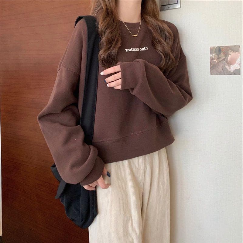 Korean-style Simple Round Neck Sweatshirt for Women, Thin Autumn Version, Bestie Outfit, Trendy Ins Style, Loose Fit, Versatile Collarless Jacket Top