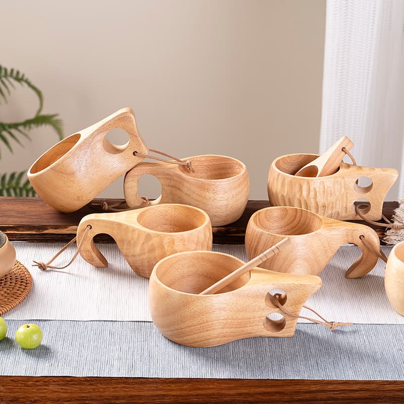 Dropshipping logo rubber wooden cup household milk cup wooden cup wooden water cup Japanese style wooden cup with handle