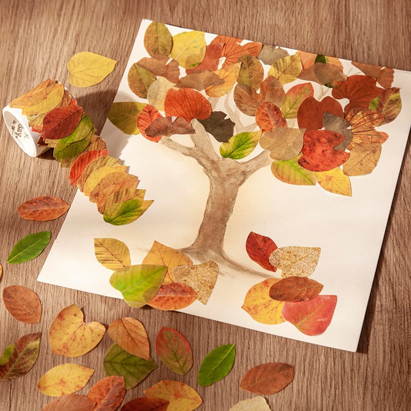 Beautiful Leaf-Shaped Washi Tape - Champs-Élysées Fallen Leaves Series, 50 Pieces of Artistic Scrapbooking Material Stickers in 8 Designs