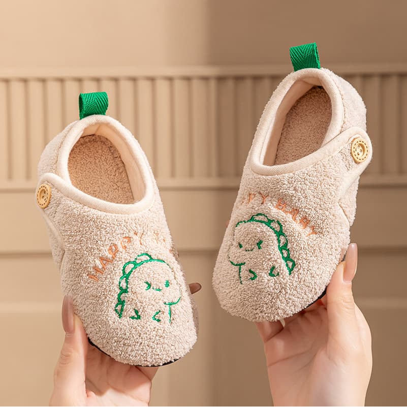 Children's Cotton Slippers with Heel, Autumn/Winter Indoor Floor Slippers for Girls and Boys, Baby Slippers with Fleece Lining