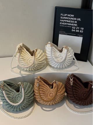 New Woven Bag Handmade Crochet Bag Women's Seashell Crossbody Bag with Strap Finished Handbag