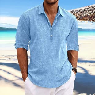 Plus Size Men's Linen Long Sleeve Shirt Solid Color Casual Turn Down Collar Button Top Breathable Cotton Linen Shirt Cross-Border Supply