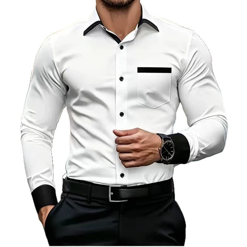 New Cross-Border Fashion Men's Spring/Autumn Long-Sleeve Shirt Color-Block Casual Lapel Business Commute Top