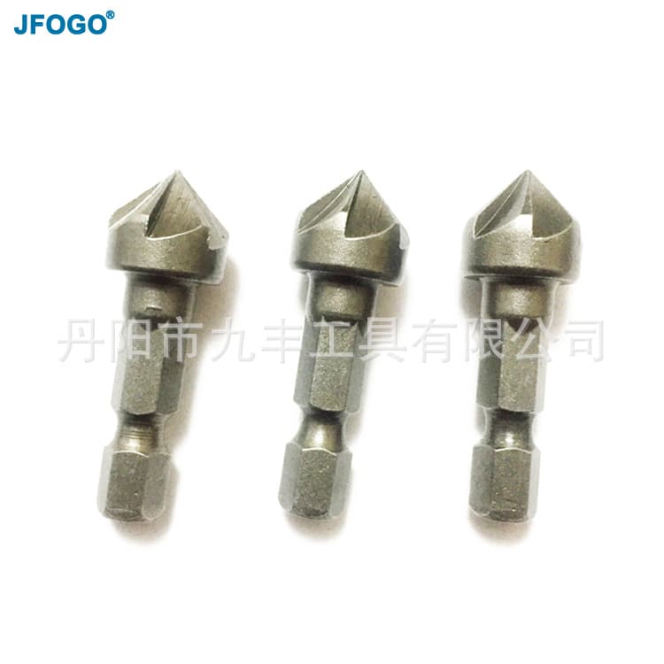 Hex shank six-flute chamfering tool, carbon steel, sandblasted, chamfering cutter, woodworking hole opener, countersink drill.