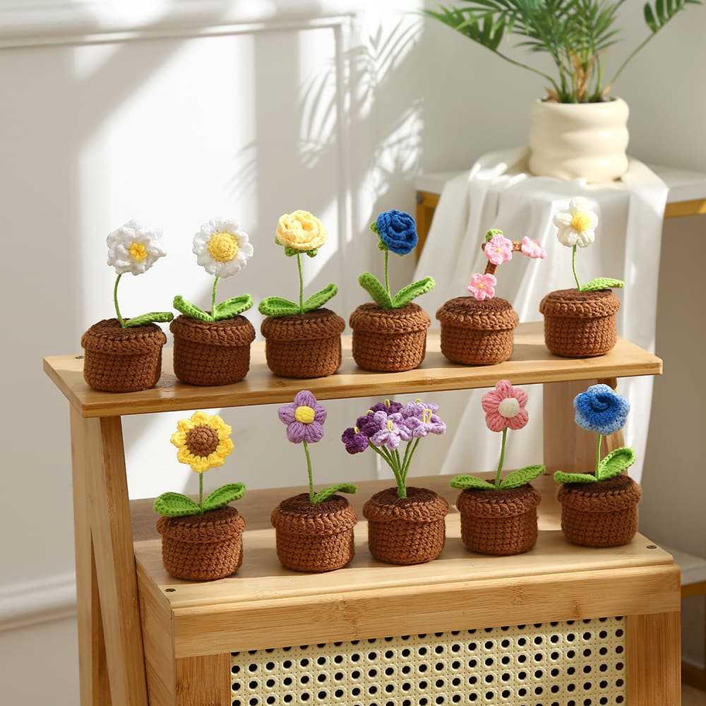 New Knitted Simulation Flowers High Appearance Elegant Decor Crochet Flower Potted Plant Furniture Office Decoration Wholesale