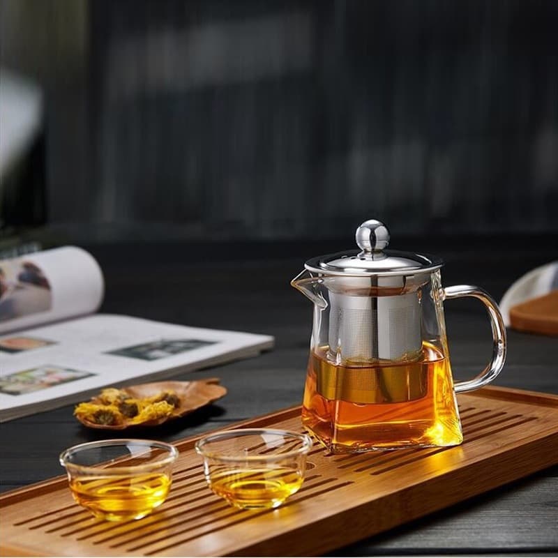 High Borosilicate Glass Tea Pot Stainless Steel Brewing Pot with Filter High Temperature Glass Tea Making Pot Wholesale