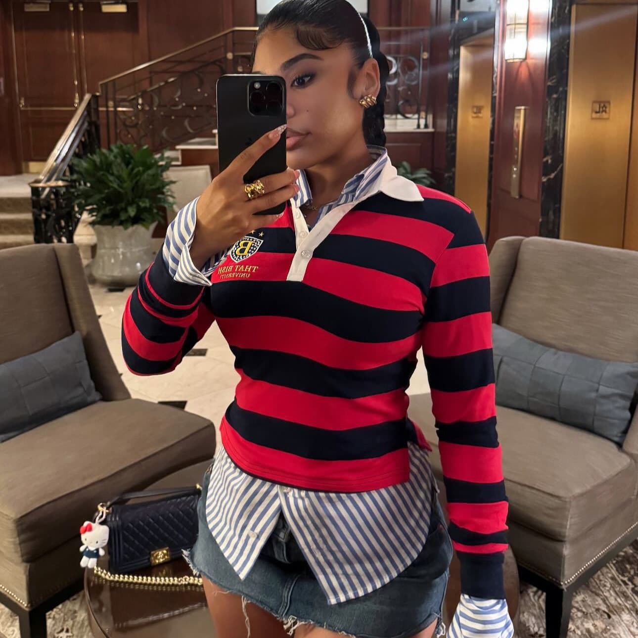 New European and American Cross-Border Fashion Retro Trend Loose Casual Striped Color-Blocking Collar Polo Shirt Top Hoodie for Women
