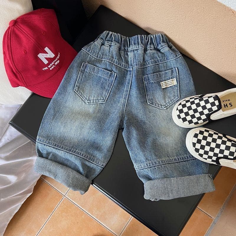 Children's Jeans 2026 Spring Vintage Boys Pants Baby Trendy Casual Long Pants Kids Korean Style Straight Leg Pants
