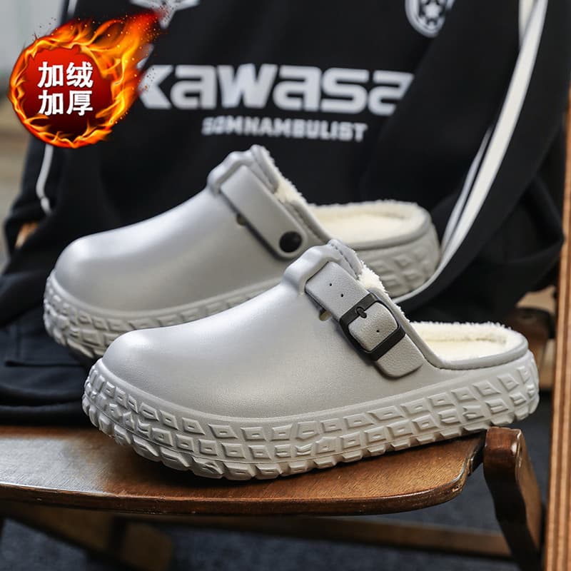 Birkenstock-Style Cotton Slippers, New Winter Indoor and Outdoor Non-Slip Closed-Toe Slippers with Soft Soles, Couple's Home Slippers, Trendy Large-Size Slippers