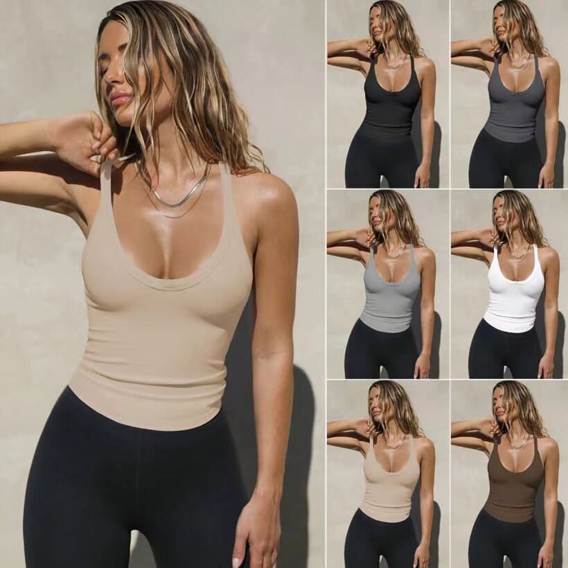 2025 Plus Size Summer New Sports Vest, European and American Style Women's Sexy Slim Fit Top, Trendy Brand Inner Layer Base Shirt