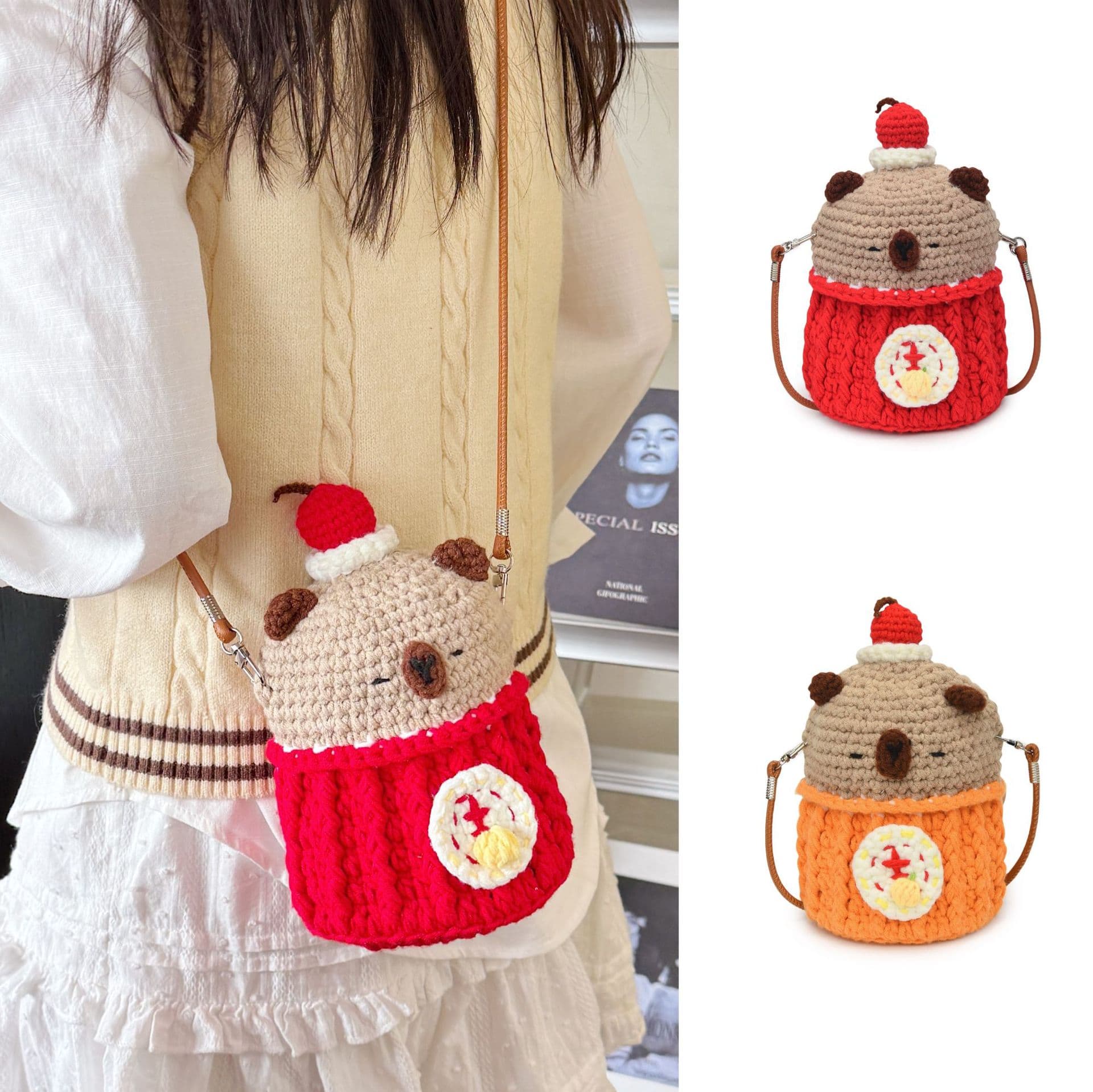 Summer cute crossbody bag finished hand-knitted bag knitted cartoon woolen bag children's bag coin purse