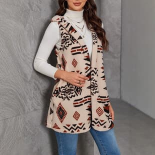 2026 Fall/Winter Amazon Temu Cross-Border European and American Style Aztec Print Mid-Length Hooded Double-Sided Fleece Vest