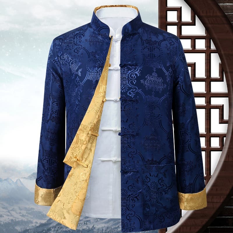 Spring and Autumn Men's Reversible Jacket, Dad Silk Tang Suit Birthday Celebration Tang Suit, Middle-aged and Elderly Grandpa Jacket