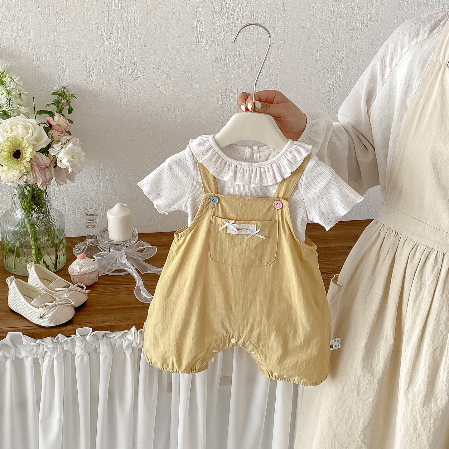 Dianxi infant and toddler cute overalls suit baby summer new style doll collar short-sleeved jumpsuit two-piece set