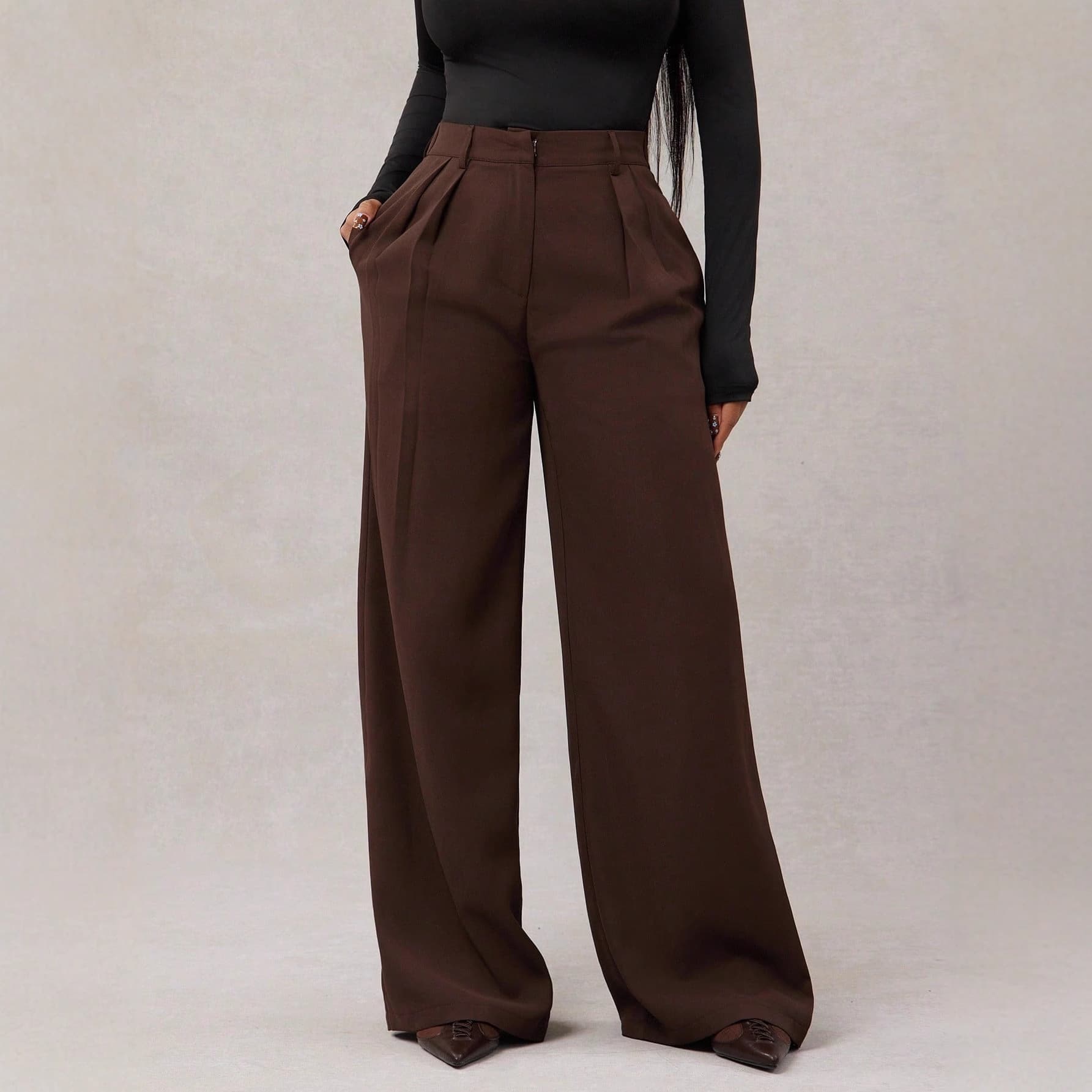 2026 European and American Cross-Border High-Waist Suit Trousers New Women's Casual Loose Straight Business Commute Wide-Leg Pants