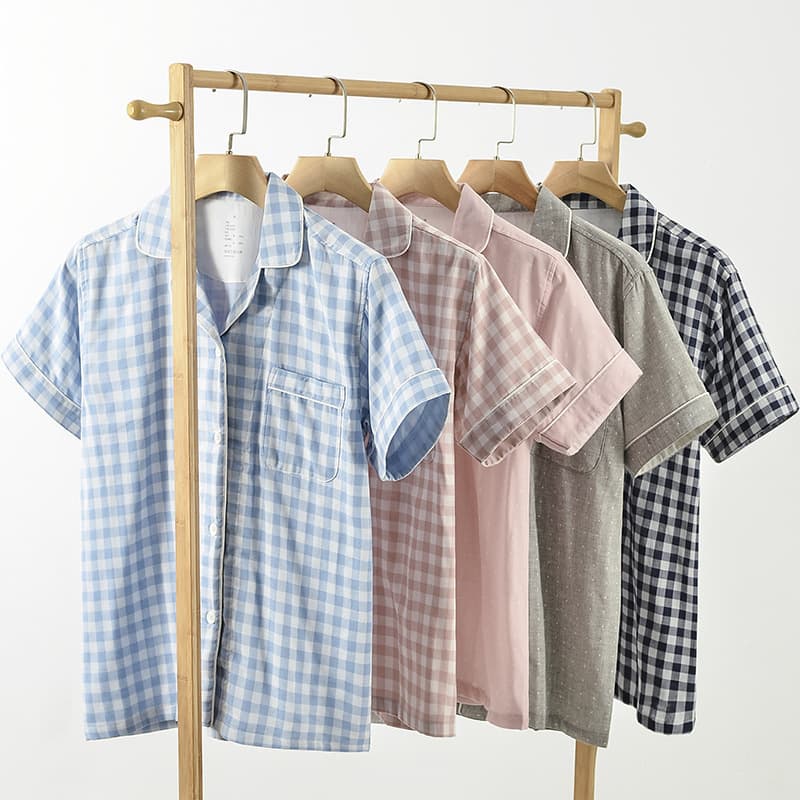Couple Pure Cotton Double-Layer Gauze Sleepwear Women New Japanese Style Short Sleeve Short Pajama Set Side Seamless Loungewear Set