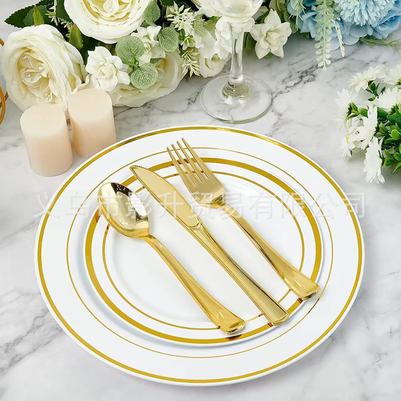 Factory direct sales of disposable plastic plate gold-rimmed disc set [sample link] ask customer service before ordering