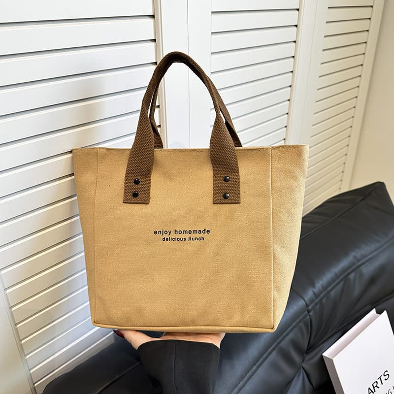 Trendy Canvas Women's Bag Simple Letter Print Tote Bag Large Capacity Canvas Shoulder Bag Lunch Bag
