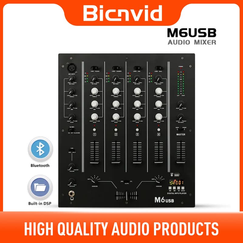 4-Channel USB Mixer for DJ Live Stage Bar KTV Scratch Mixer for Streaming Performances